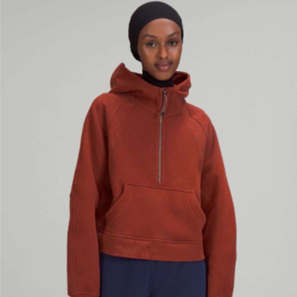 Lululemon Scuba Oversized Funnel-Neck Half Zip Color is Date Brown Size XS/S